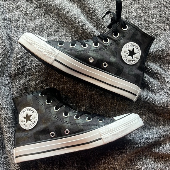 Black on Black Zig Zag Converse high tops Chuck Taylor All Star NEW without tag - Picture 3 of 10